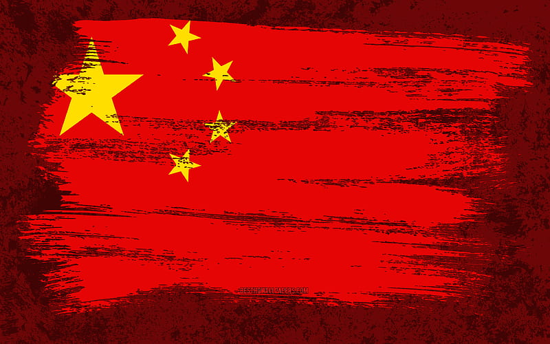 Flag of China, grunge flags, Asian countries, national symbols, brush stroke, Chinese flag, grunge art, China flag, Asia, China, HD wallpaper