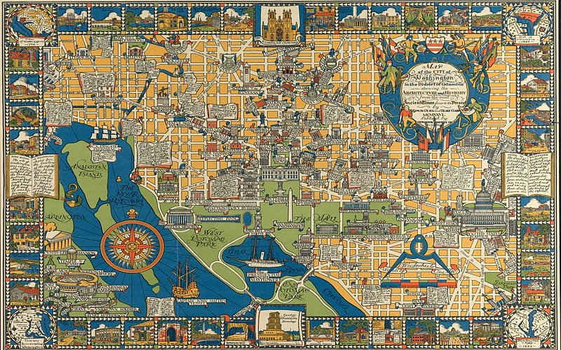 Vintatge Map of Washington DC, yellow, sand, map, blue, vintage, HD wallpaper