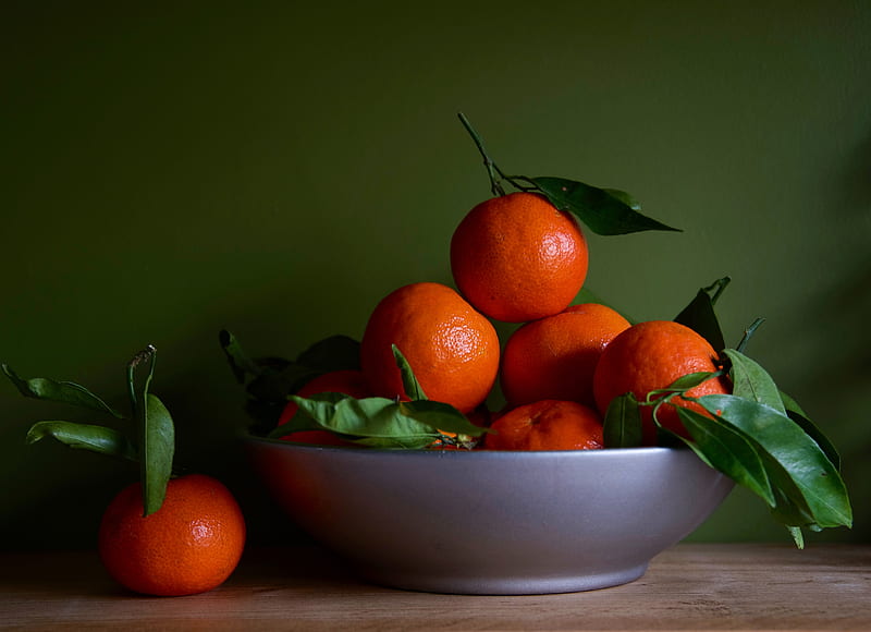 tangerines, fruits, leaves, orange, HD wallpaper
