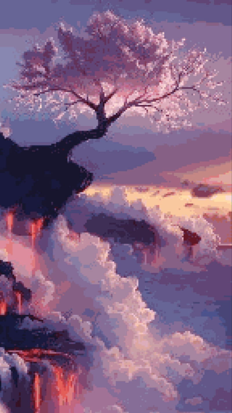 Volcano Tree, blossom, cherry, lava, life, single, tree, HD phone wallpaper
