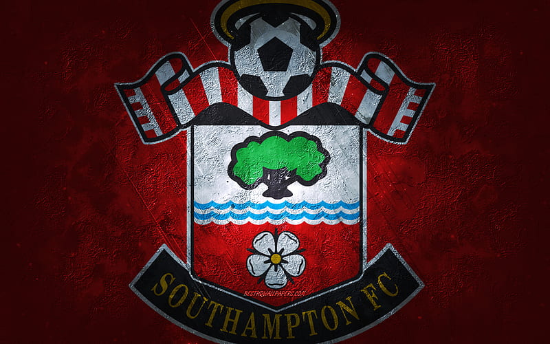 Southampton FC, English football club, red stone background, Southampton FC logo, grunge art, Premier League, football, England, Southampton FC emblem, HD wallpaper