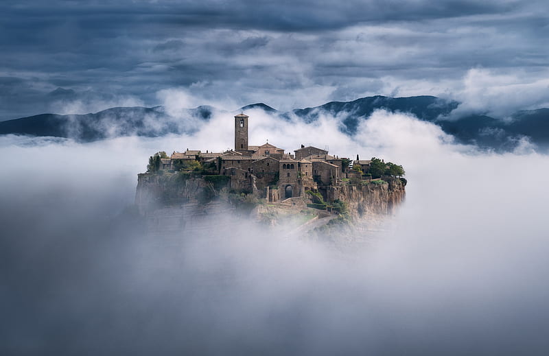Towns, Town, Civita di Bagnoregio, Cloud, Fortress, Italy, HD wallpaper