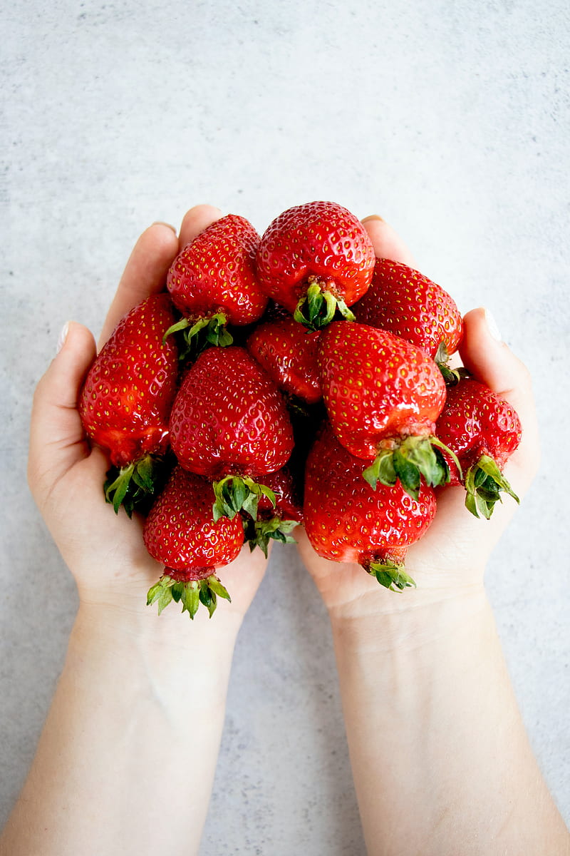 strawberries, berries, fruits, hands, HD phone wallpaper