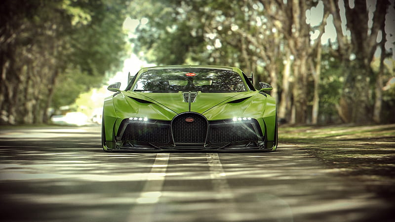 / road, car, green cars, green car, Bugatti, vehicle, Bugatti Divo, HD wallpaper