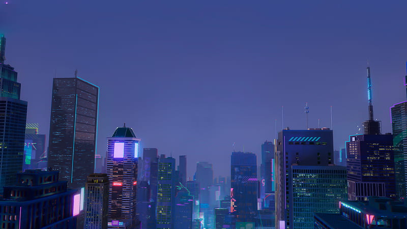 Spider-Verse City, city, night, spider-man, into the spider-verse, abstract, HD wallpaper