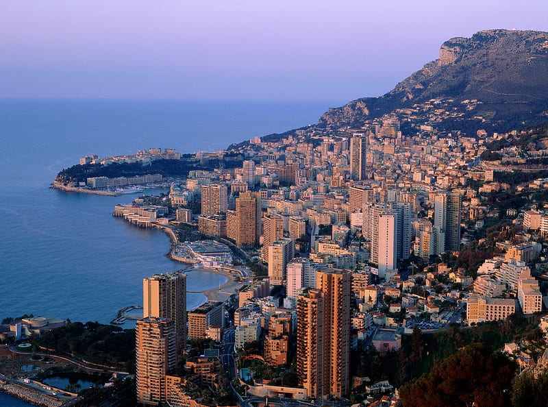 Twilight over Monte Carlo Monaco, castles, cityscapes, HD wallpaper