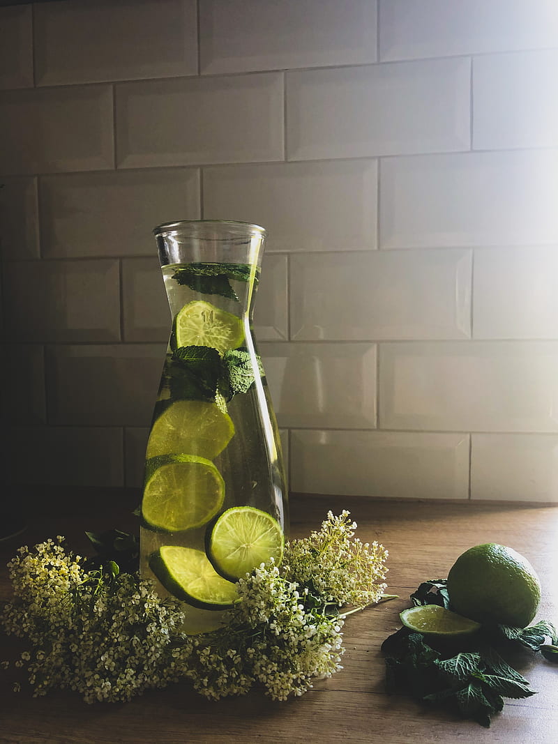 lemonade, vessel, lime, flowers, HD phone wallpaper