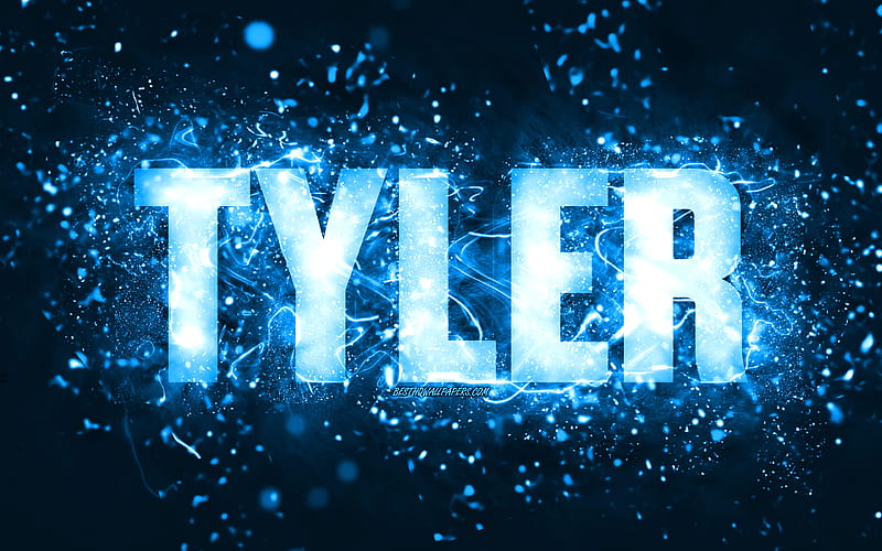 Happy Birtay Tyler, blue neon lights, Tyler name, creative, Tyler Happy ...