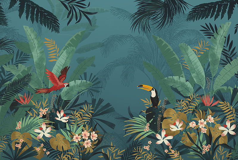 murals. Digital print mural Enchanted Jungle, Jungle Illustration, HD wallpaper