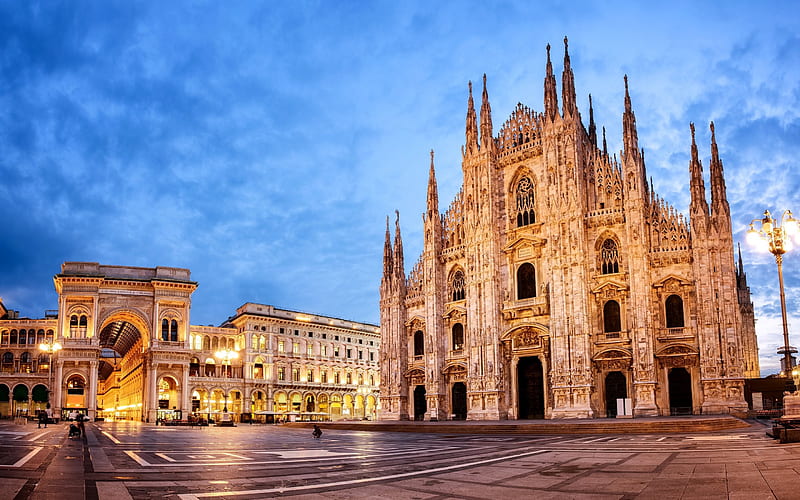 Cathedral Square, Milan, Cathedral, Italy, evening, HD wallpaper
