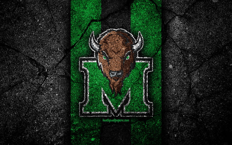Marshall Thundering Herd american football team, NCAA, green black stone, USA, asphalt texture, american football, Marshall Thundering Herd logo, HD wallpaper