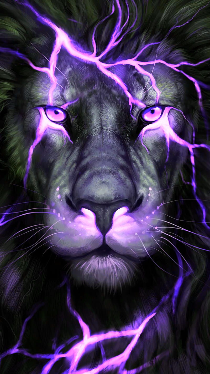 purple lightning lion, HD phone wallpaper