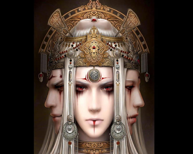 The Faces Of Evil, fantasy, gold, crown, man, red eyes, HD wallpaper
