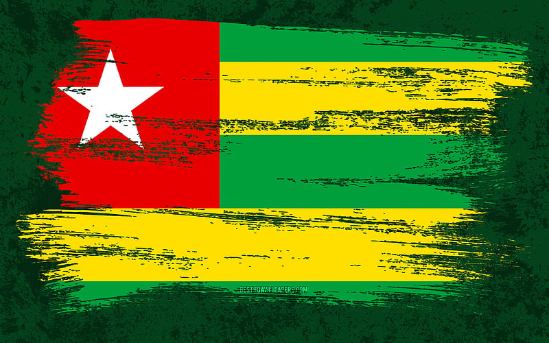 Flag of Togo, grunge flags, African countries, national symbols, brush stroke, Togolese flag, grunge art, Togo flag, Africa, Togo, HD wallpaper