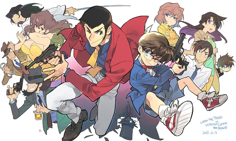 Lupin III vs. Detective Conan, Kaito Kuroba, Ran Mouri, Lupin, Haibara Ai, Detective Conan, Conan Edogawa, Lupin III, Takagi, HD wallpaper