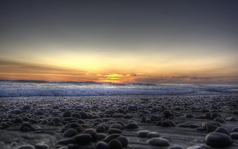 ROCKY BEACH SUNSET, beach, stones, rock, ocean, sunset, HD wallpaper |  Peakpx