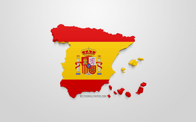 3d flag of Spain, silhouette map of Spain, 3d art, Spanish flag, Europe, Spain, geography, Spain 3d silhouette, HD wallpaper