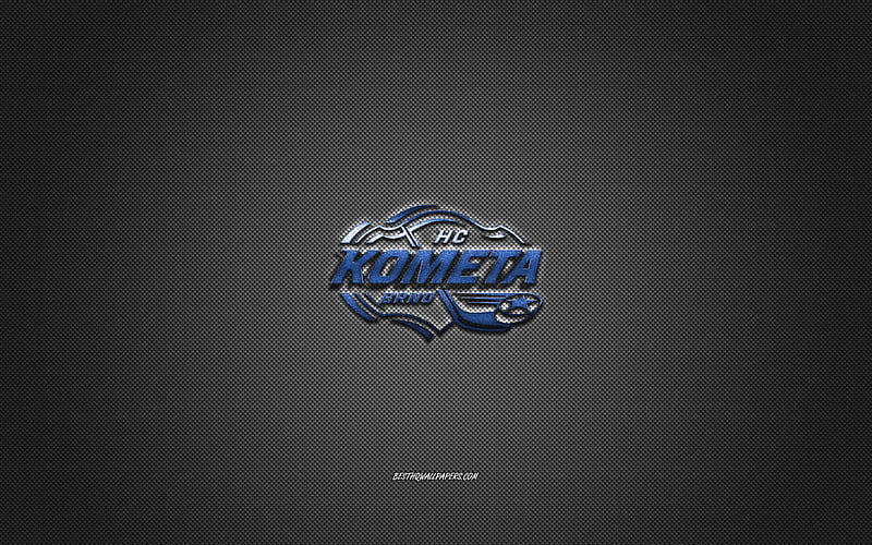 HC Kometa Brno, Czech ice hockey club, Czech Extraliga, blue logo, white carbon fiber background, ice hockey, Brno, Czech Republic, HC Kometa Brno logo, HD wallpaper