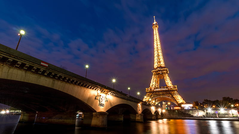 Paris Eiffel Tower View From Bridge Side With Background Of Blue Sky And Clouds Travel, HD wallpaper