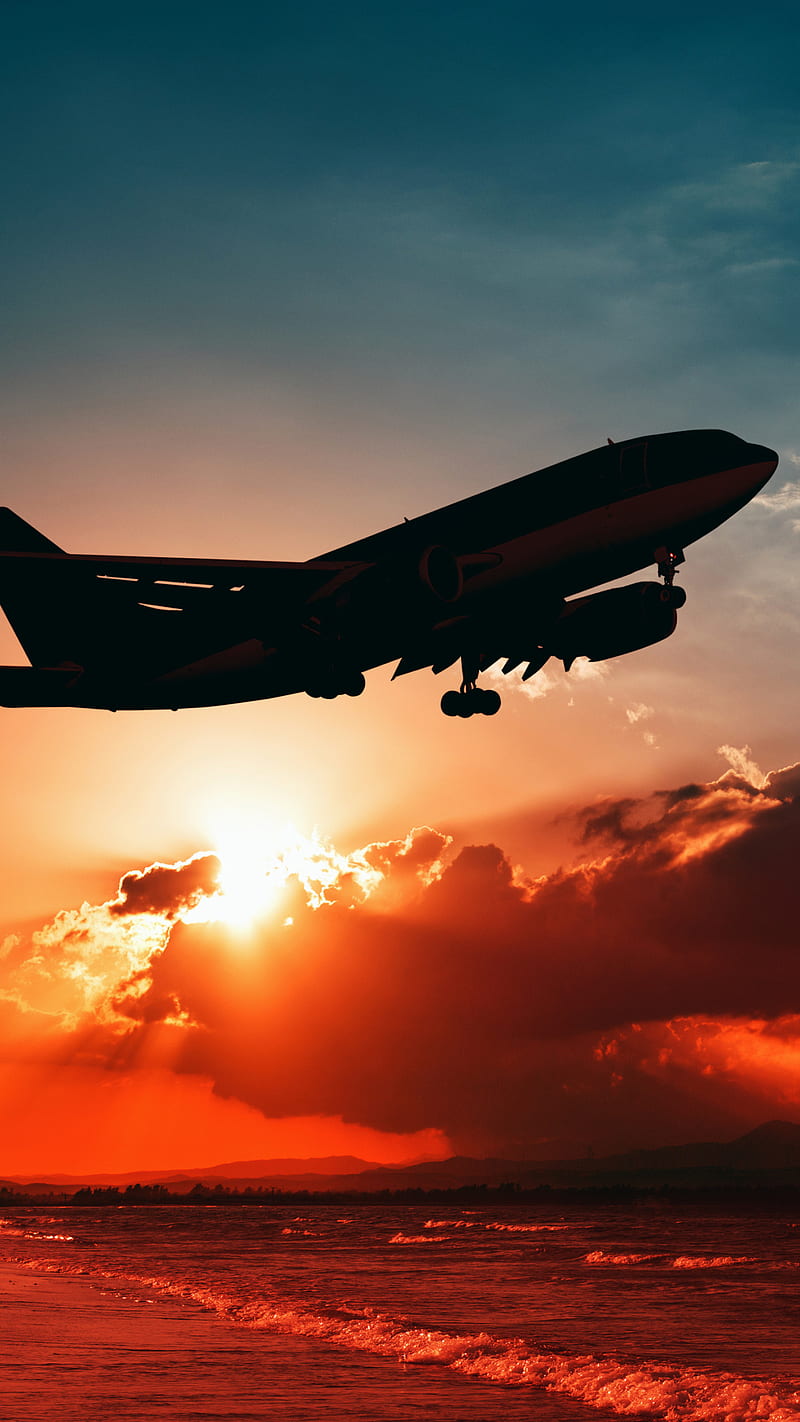 Aircraft , sunset, cloud passenger plane, sky, silhouette, HD phone wallpaper
