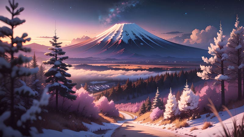 Mount Fuji Dreamy Digital Art, mount-fuji, dreamy, mountains, nature, japan, world, artist, artwork, digital-art, deviantart, HD wallpaper