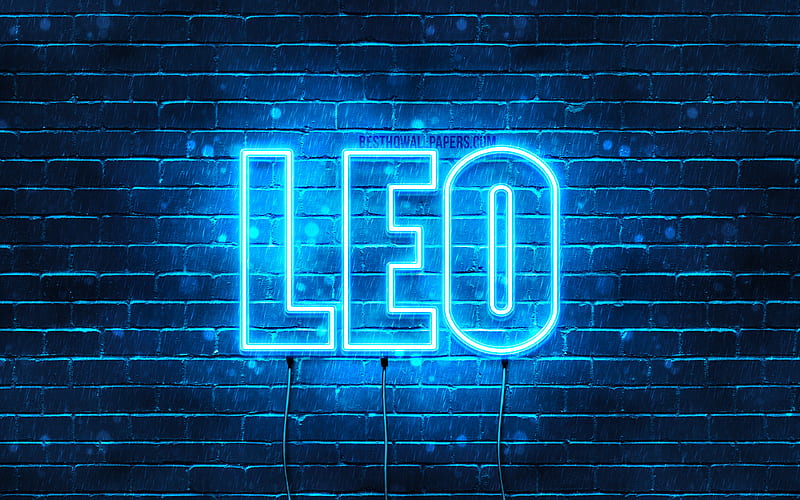 Leo with names, horizontal text, Leo name, blue neon lights, with Leo name, HD wallpaper