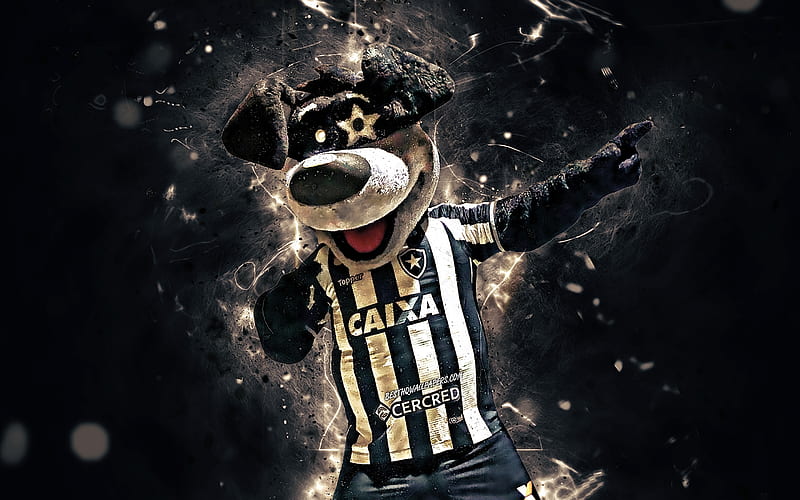 Biriba, mascot, black dog, Botafogo FC, abstract art, Brazilian Serie A, brazilian football club, Biriba mascot, creative, official mascot, neon lights, Botafogo mascot, HD wallpaper