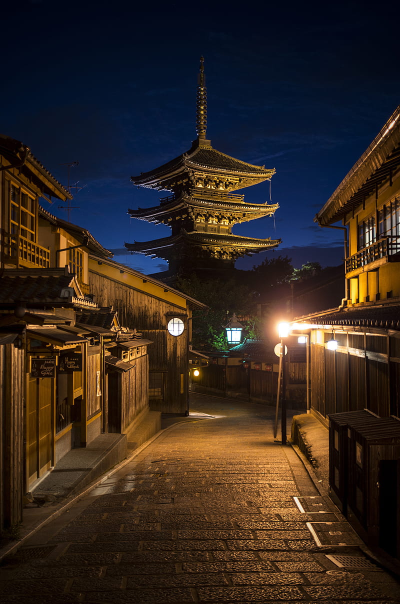 japan, alleyway, night, street light, portrait display, HD phone wallpaper