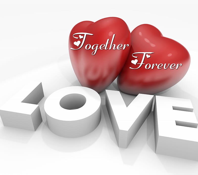 Together Forever, corazones, love, love forever, red, romantic, together, HD wallpaper