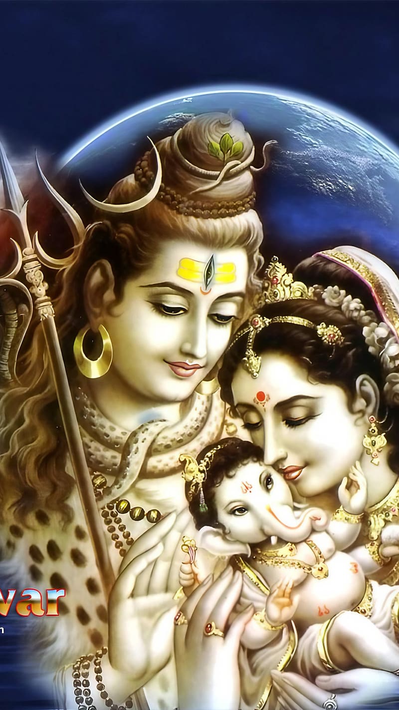 Shiv Parvati Ganesh, shiv parivar, lord, god, HD phone wallpaper