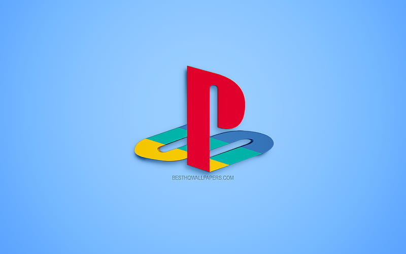 PlayStation, logo, PS4, blue background, 3D logo, game console, HD wallpaper