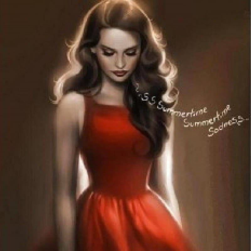 'Summertime sadness'...., summer time, red dress, sadness, girl, HD wallpaper
