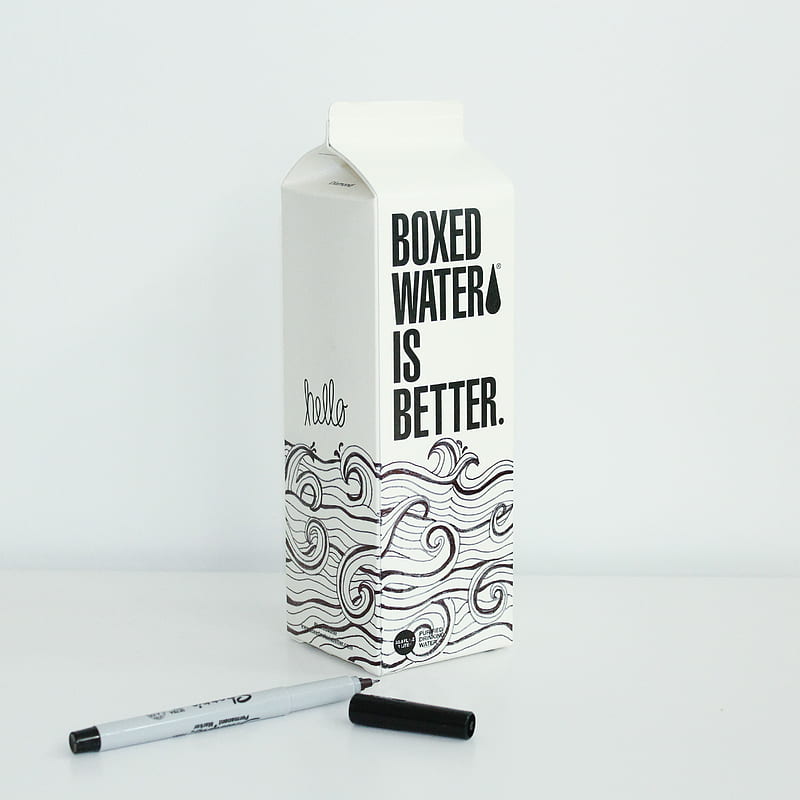 Boxed water is Better carton with waves drawn on it with a sharpie, HD phone wallpaper