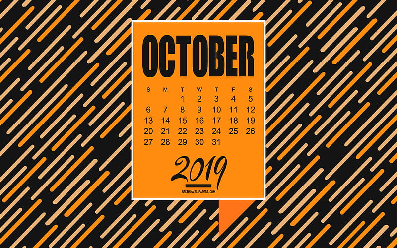 2019 October Calendar, orange speech bubble, creative gray-orange background, calendar for 2019 october, 2019 calendars, HD wallpaper