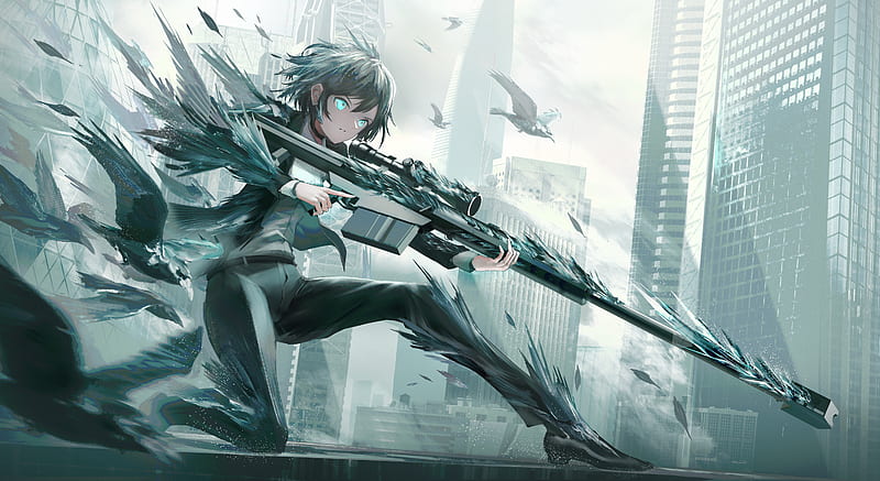Anime, Girl, Sniper Rifle, HD wallpaper