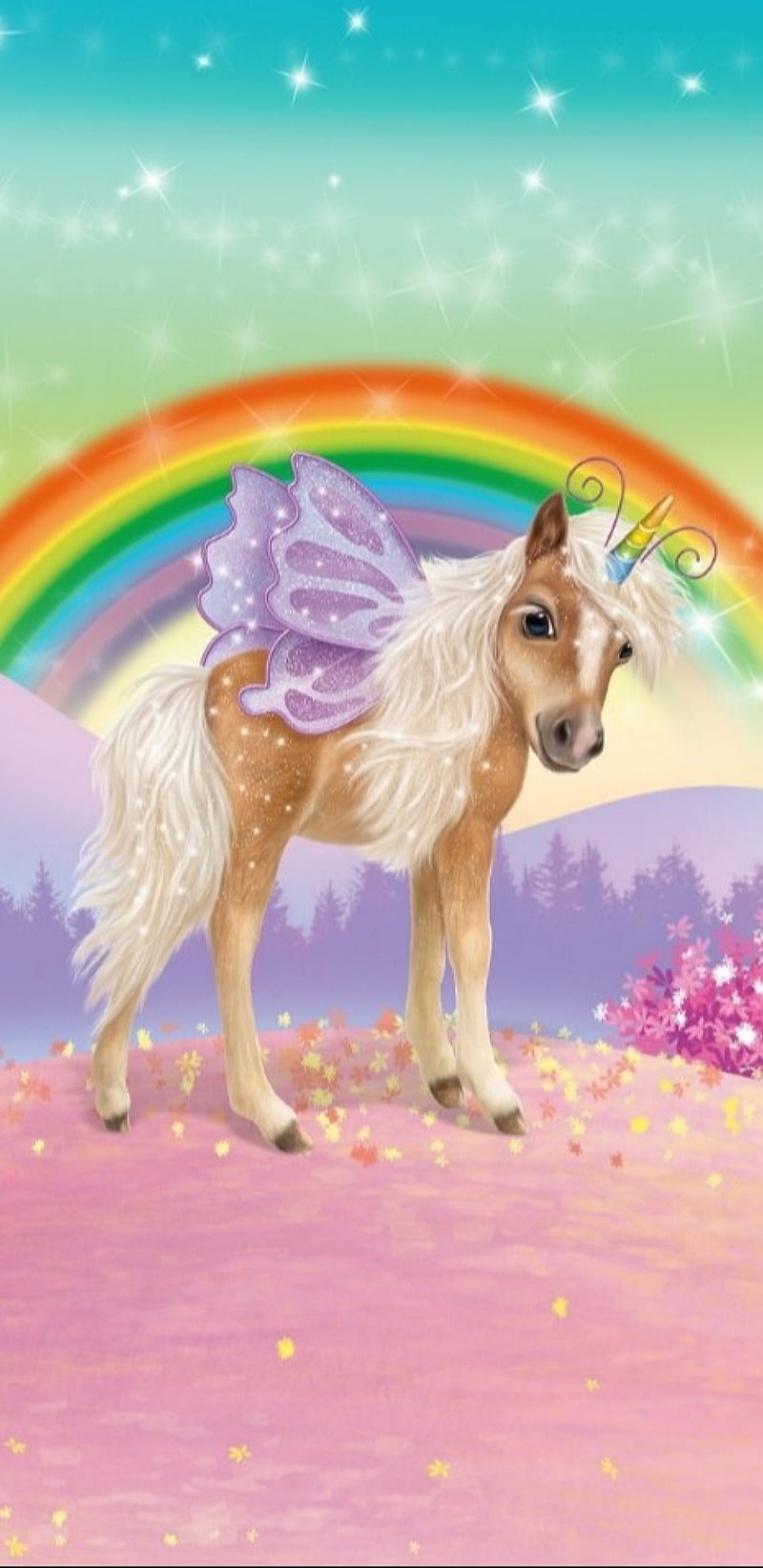 Unicorn Foal, bonito, cute, glitter, horse, horses, rainbow, sparkle, unicorns, wings, HD phone wallpaper