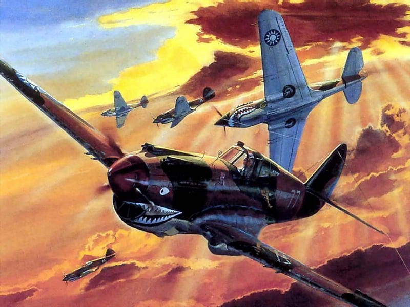 War Art - Curtiss P-40 Warhawk, Flying Tigers, P-40 Warhawk, Curtiss, WWII, HD wallpaper
