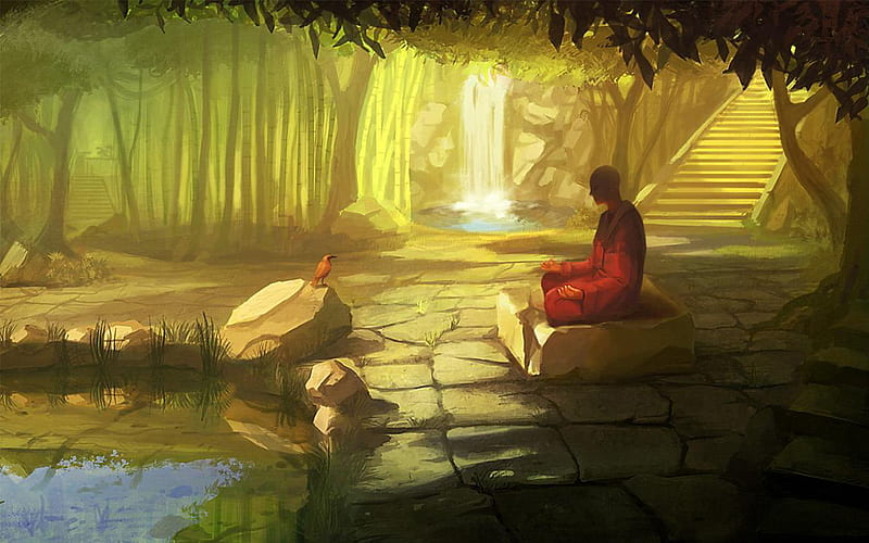 Zen Monk- In Peace, art, zen monk, zen, cg, concept art, goro fujita, peace, monk, collages, HD wallpaper