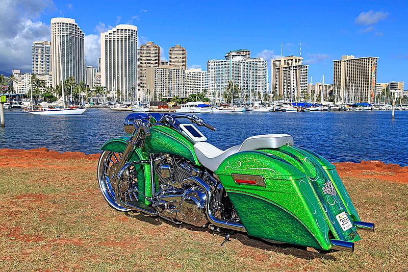 Custom-Softail-Deluxe, Bike, Green, Chrome, HD wallpaper | Peakpx