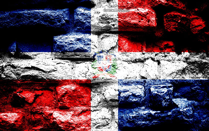 Dominican Republic flag, grunge brick texture, Flag of Dominican Republic, flag on brick wall, Dominican Republic, Europe, flags of North America countries, HD wallpaper