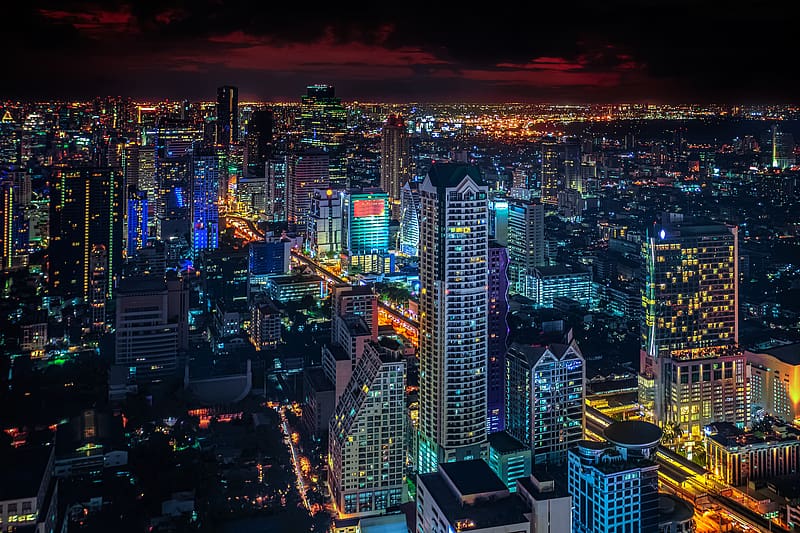Cities, Night, City, Skyscraper, Cityscape, Thailand, Bangkok, HD wallpaper
