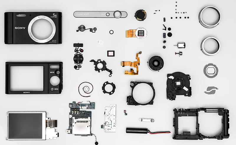 Disassembled Camera Ultra, Computers, Hardware, Modern, Digital, Device, Camera, Circuits, Sony, Technology, Buttons, Focus, electronic, Lens, Motherboard, Service, Pieces, Parts, Opened, wireless, components, mechanical, repair, deconstructed, HD wallpaper