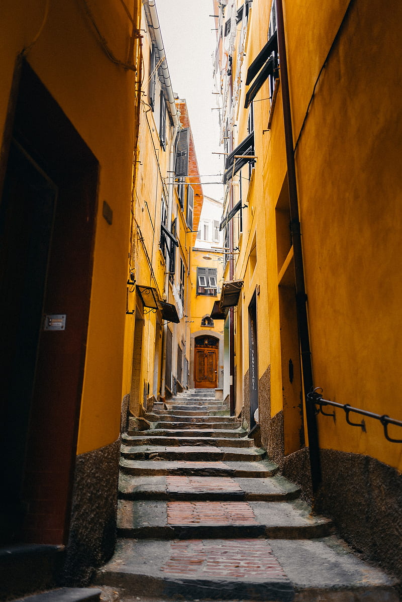 street, stairs, city, door, HD phone wallpaper