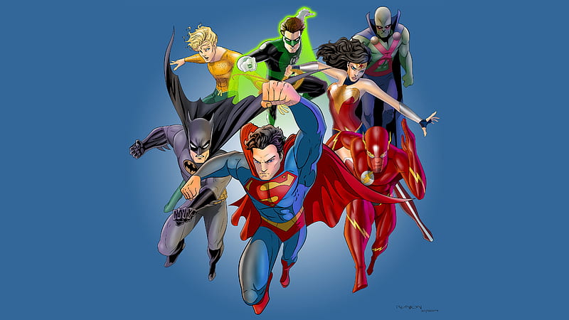 Justice League Artwork, wonder-woman, artwork, green-lantern, aquaman, superman, batman, flash, artist, digital-art, , superheroes, HD wallpaper