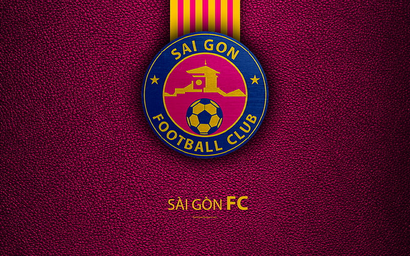 Sai Gon FC leather texture, logo, Vietnamese football club, pink yellow lines, emblem, creative art, V-League 1, Ho Chi Minh City, Vietnam, football, HD wallpaper