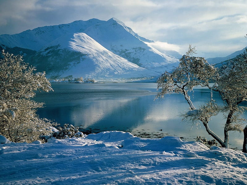 Ballachulish Western Highlands Scotland, forest, clear, snow, mountains, nature, trees, lake, winter, HD wallpaper