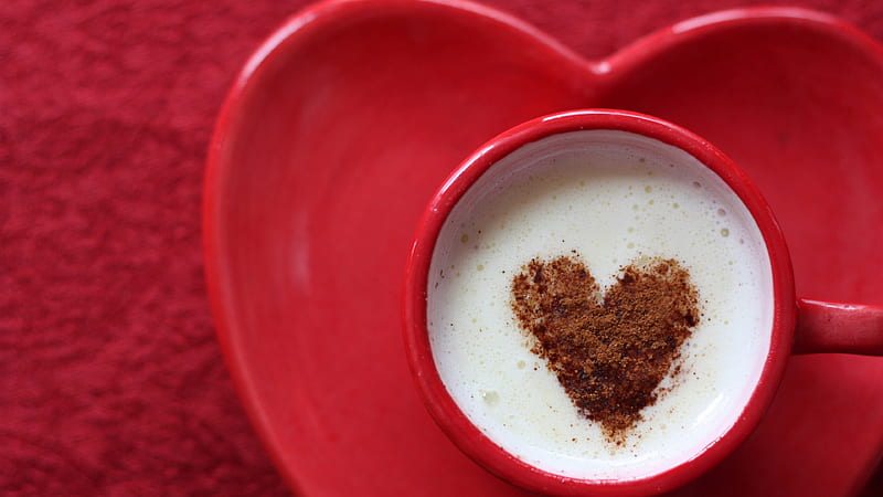 Heart on coffee, latte art Heart, red cup of coffee, love, HD wallpaper
