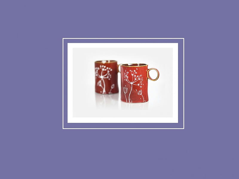 Red Coffee Mugs, red, art, cg, purple , home, abstract, decor, 3d, mugs, style, HD wallpaper