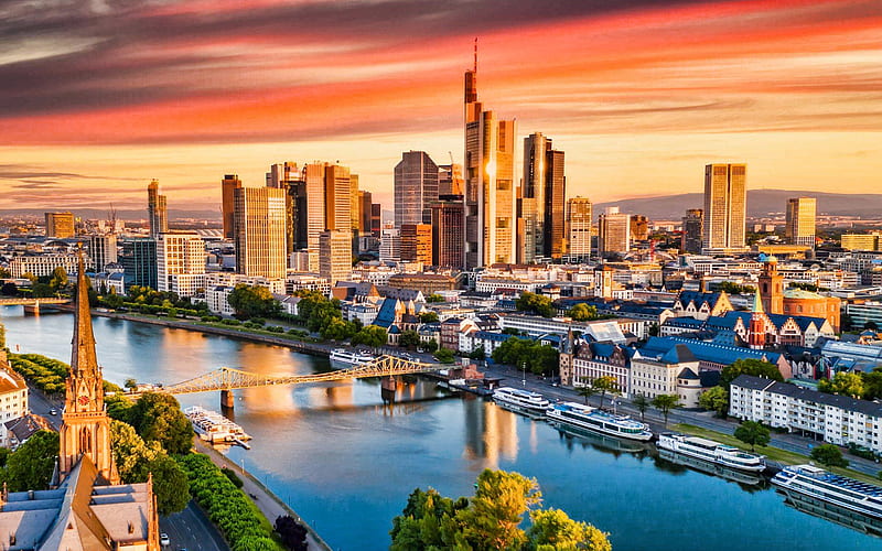 Frankfurt, Commerzbank Tower, Maintower, evening, sunset, skyscrapers,  Frankfurt cityscape, HD wallpaper | Peakpx