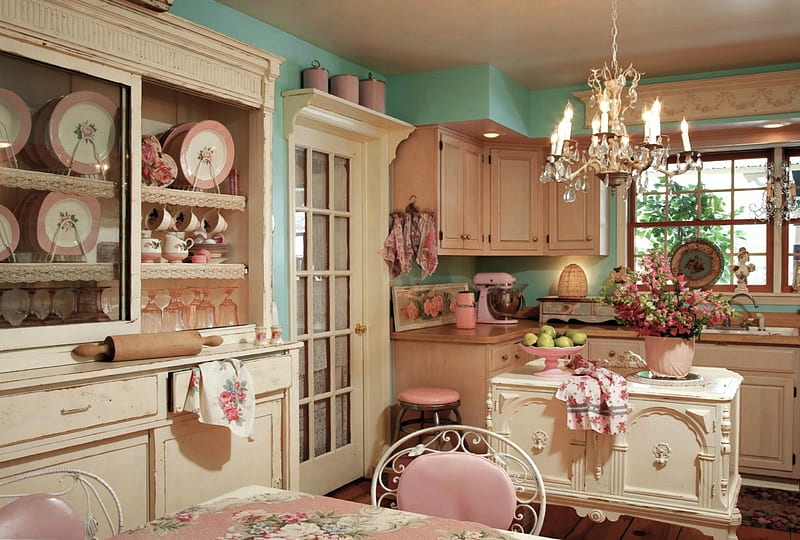 Perfect Kitchen 2560x1729, retro, old style, kitchen, pink, shabby, vintage, HD wallpaper